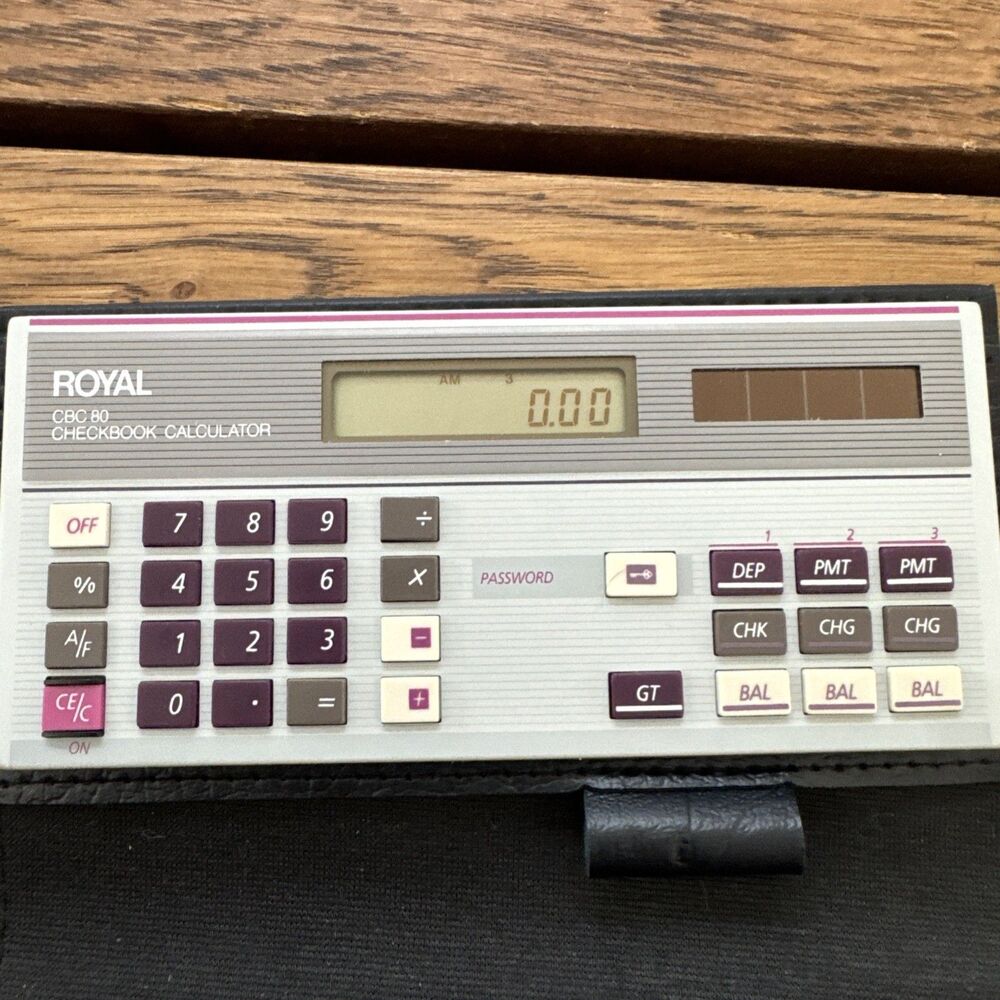 Royal CBC 80 Checkbook Calculator Vintage Solar Wallet Case Tested Working